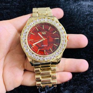 Gold Finish Techno Pave Men Women Hip Hop Watch